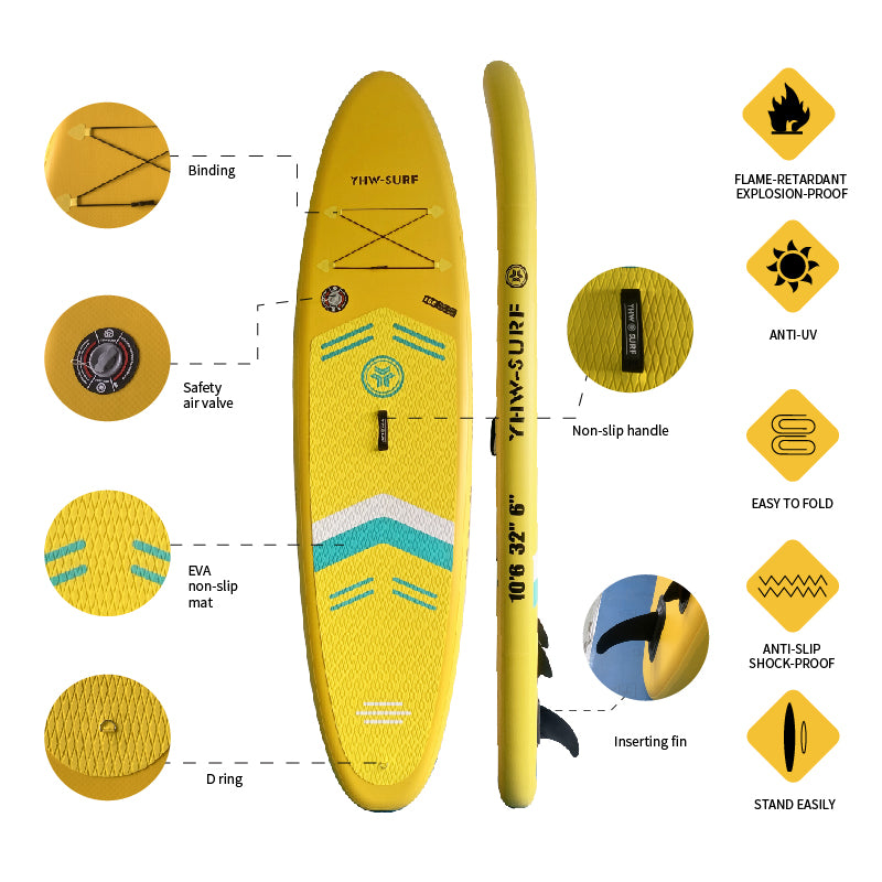 10'6" Inflatable Stand Up Paddle Board Kit（Yellow）